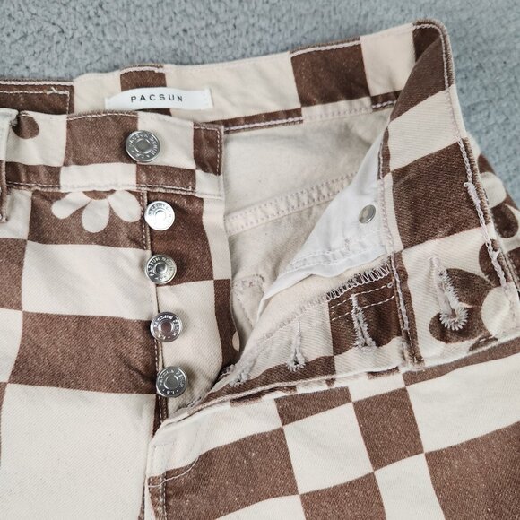 Pacsun Jeans Womens 25 High Rise Straight Leg Eco Flower Plaid Button Fly Frayed - Picture 4 of 13